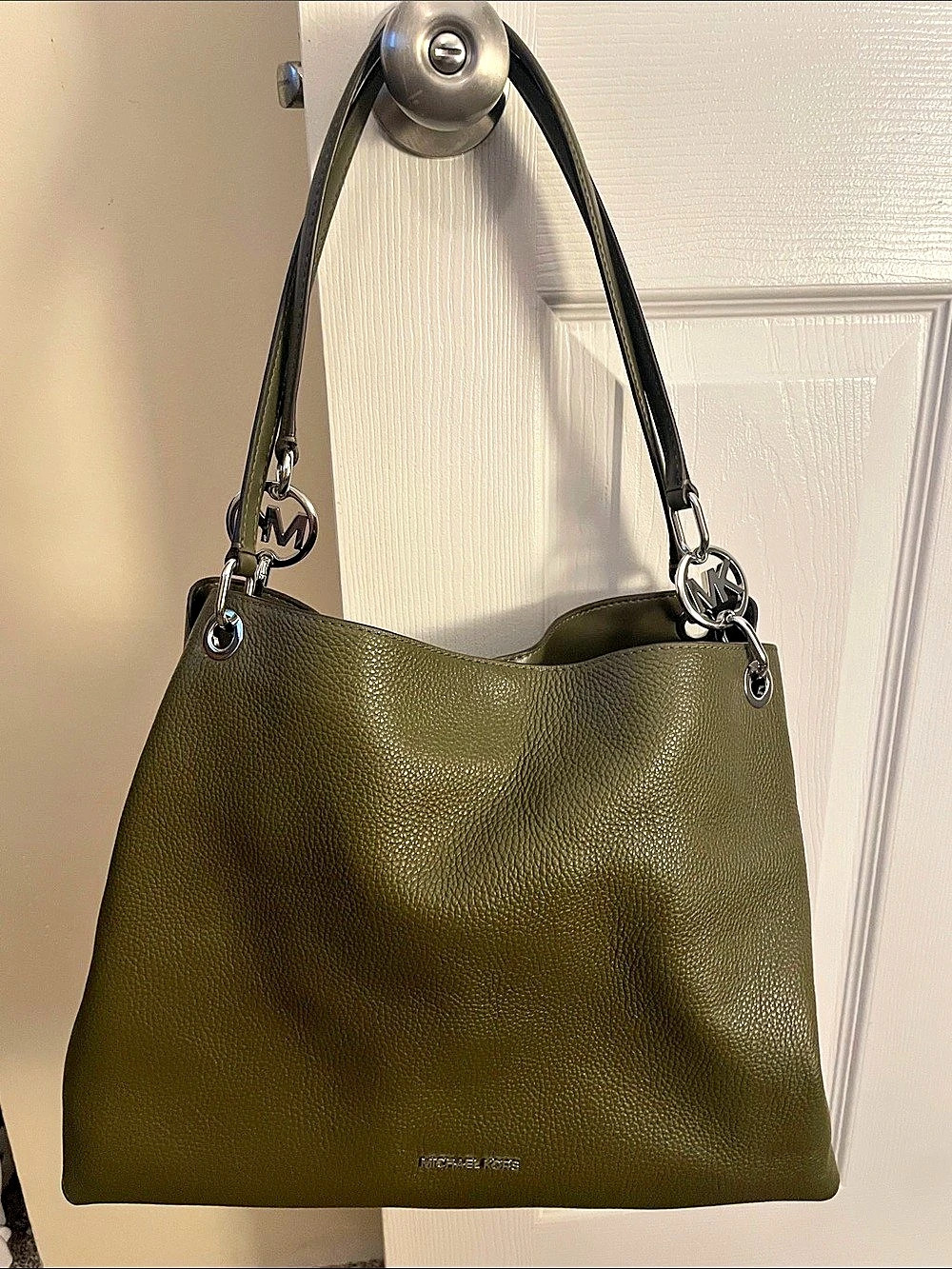 Michael Kors Christina Large Pebbled Leather Shoulder Bag Green Shoulder Bag